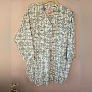 Vtg Honors Intimates Cotton Nightgown M Teal Snowflake Paisley Grannycore Jamaic